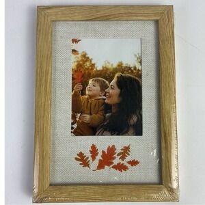 Fall Leaves 4x6 Photo Frame Natural Wood Thanksgiving Decor NEW